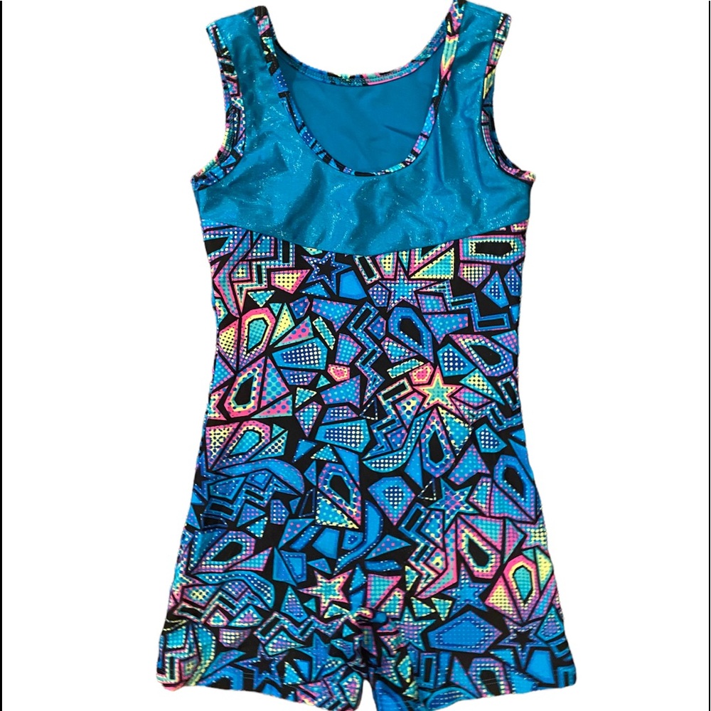 Gymnastics/dance one piece. Very colorful.
